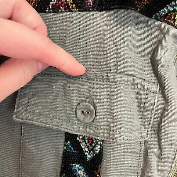 MODCLOTH Keep a Woven Mind Jacket Olive Army Green Multi Aztec Boho Embroidered - Picture 6 of 15